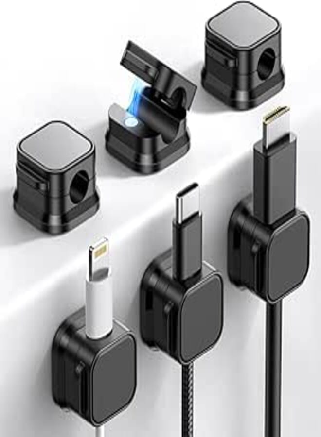 Goodern Magnetic Cord Holder,6 Pack Cable Organizer Adhesive Charger Cable Management Clips Smooth Adjustable Wire Holder Keeper Cord Organizer Cable Clip for Home Office Wall Desktop Nightstand-Black